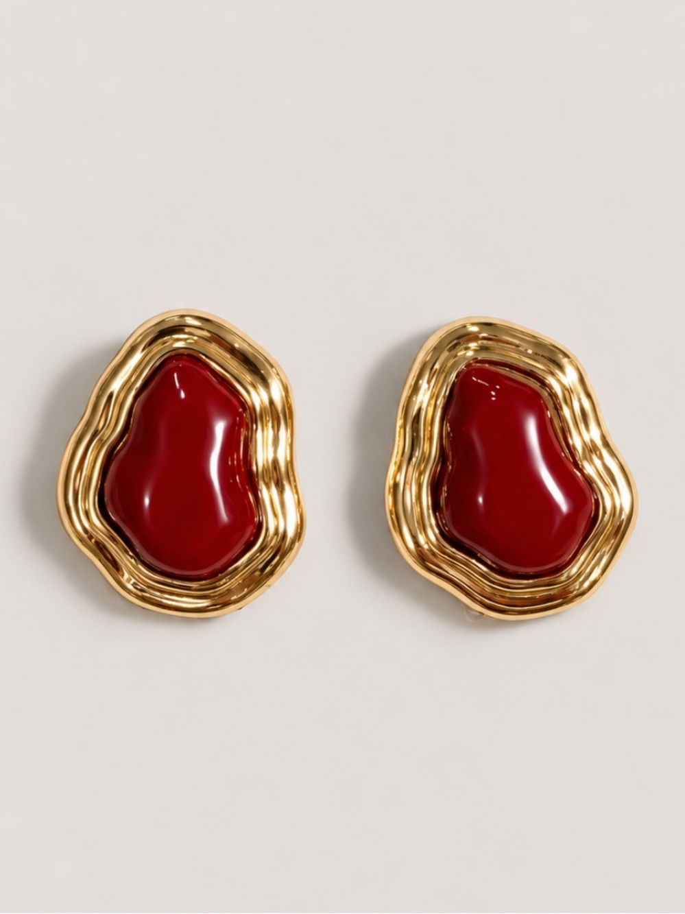 New! Cranberry Red Gold Molten Post Earrings NWOT 4002